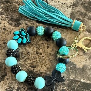 Turquoise and Black Beaded Bracelet with Tassel
